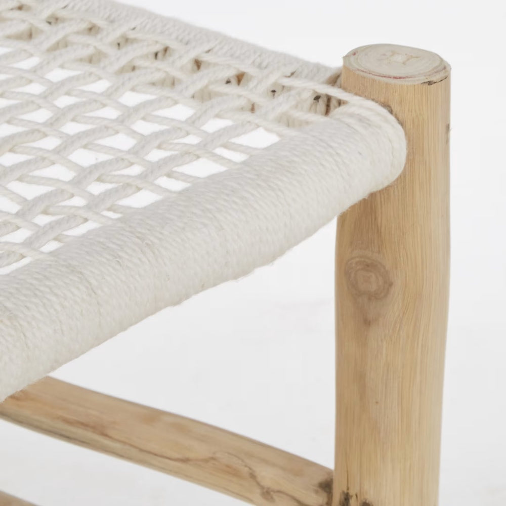 Tabouret Japandi en teck et coton recyclé blanc – Marin