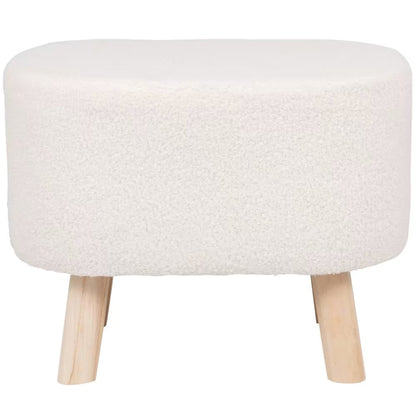 Tabouret Japandi en polyester blanc et pieds en pin beige – Brivael