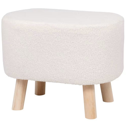 Tabouret Japandi en polyester blanc et pieds en pin beige – Brivael