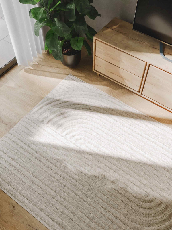 Tapis Japandi Geométrique Blanc Crème – Leo