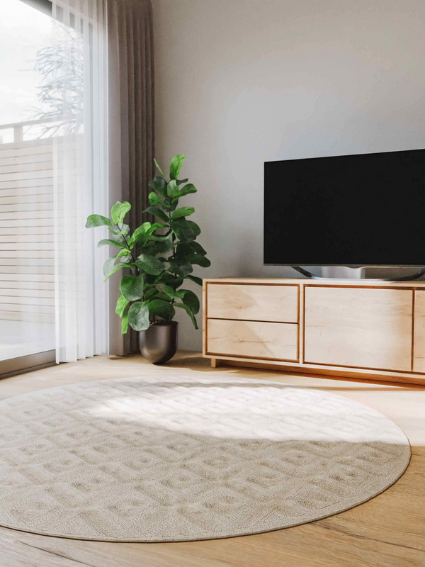 Tapis Japandi Rond Crème Texturé ø 200 cm – Leo