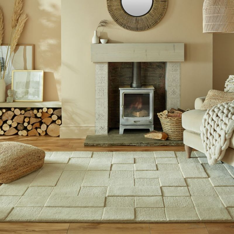 Tapis en laine beige Japandi 120 x 170 - Checkerboard