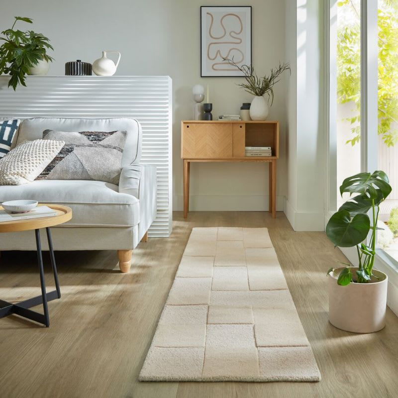 Tapis en laine beige Japandi 120 x 170 - Checkerboard