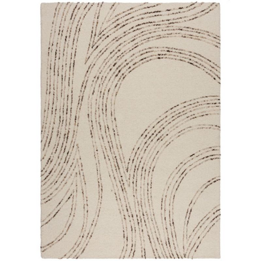 Tapis Japandi en laine beige lignes marron 160 x 230 – Swirl