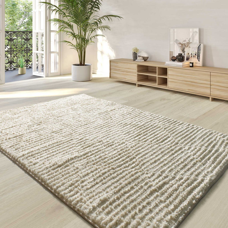 Tapis shaggy Japandi de style scandinave avec relief crème 160x230 cm – Lima