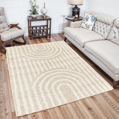 Tapis Shaggy Japandi scandinave blanc/beige 160x220 – Christina