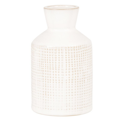 Vase en grès blanc Japandi motif quadrillé beige H13